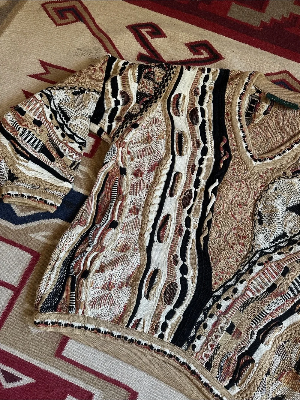 Vintage 80s Tundra Canada Cotton Textural Coogi Look Grandpa Sweater XL